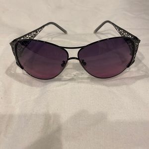 Judith Lieber sunglasses, black & Purple wi/lace like bows w/purple stones. WOW!